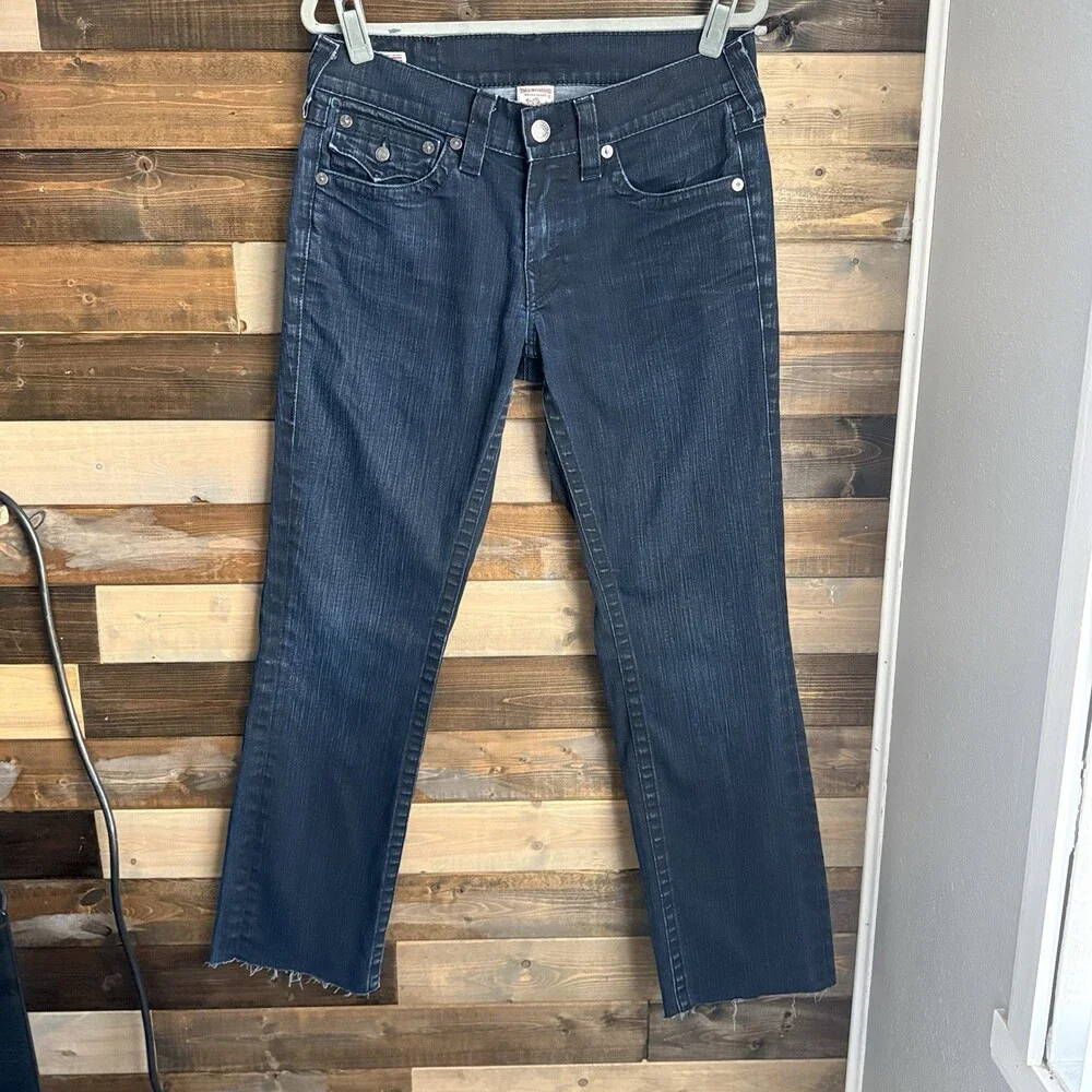 True Religion Ricky World Tour Men’s 32 Fit 31 Dark Wash Flap Pocket USA Raw Hem